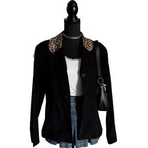 Black leopard print vintage button up blazer